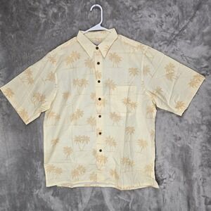 NWT Reyn Spooner Mens Large Palm Tree Button Up Shirt Yellow Short Sleeve Cotton